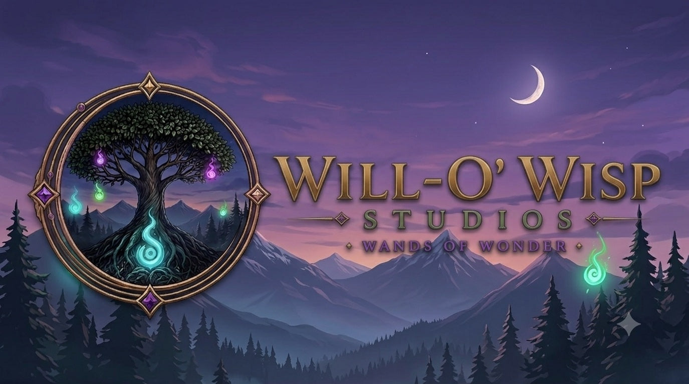 Will-O' Wisp Studios beneath an ancient tree at twilight